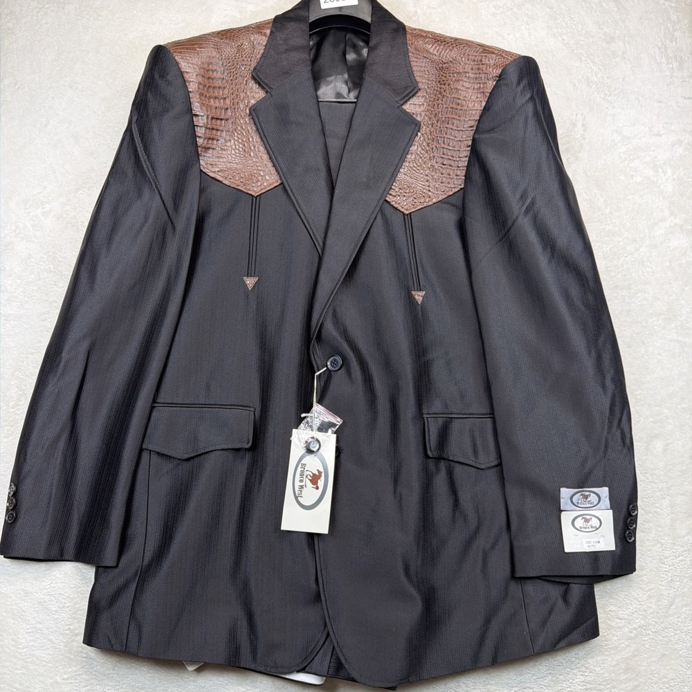 70s Vintage Bronco West Western Suit Mens 46R 34 Black Brown Cowboy Rockabilly